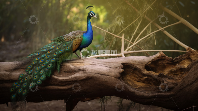 高清大图下载【趣麦麦图】一只蓝孔雀在树上