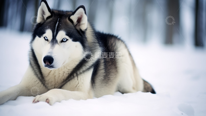 高清大图下载【趣麦麦图】撒着雪花的雪橇犬