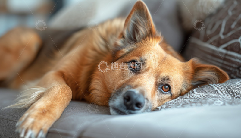 高清大图下载【趣麦麦图】趴在沙发上睡觉的狗