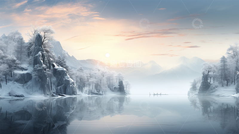 高清大图下载【趣麦麦图】中国风山水太阳雪山唯美场景