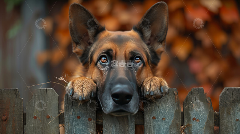 高清大图下载【趣麦麦图】趴在围栏上的狗