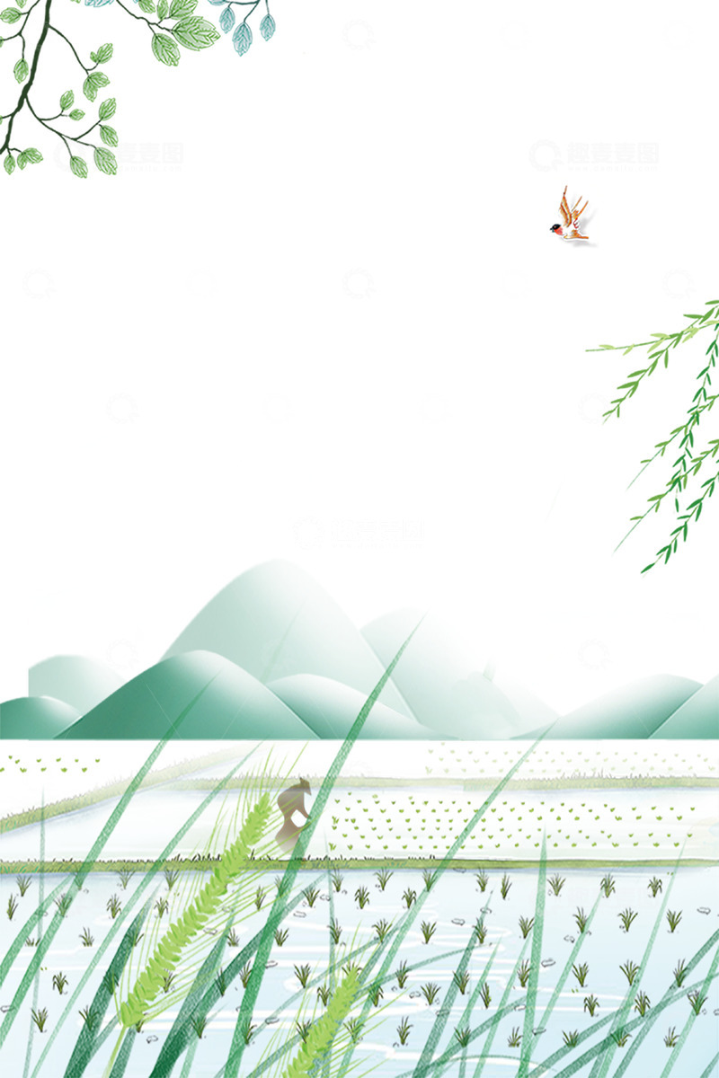 高清大图下载【趣麦麦图】农耕插秧庄稼农田芒种插画