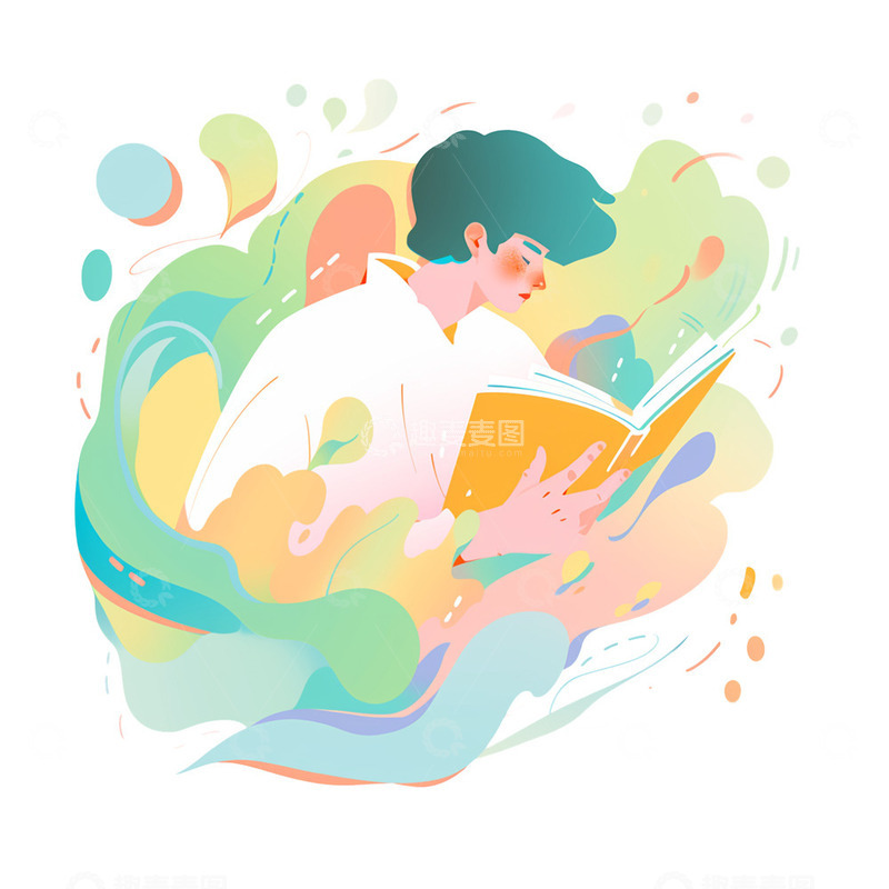 高清大图下载【趣麦麦图】设计感看书男孩