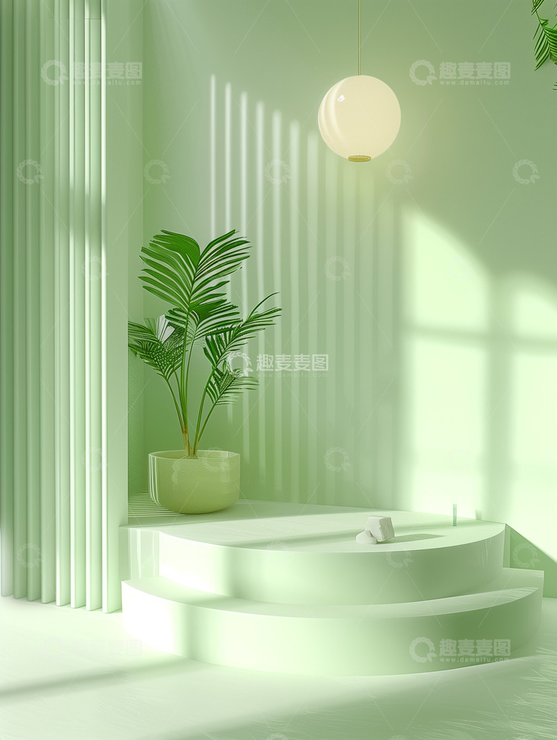 高清大图下载【趣麦麦图】绿色展台电商背景
