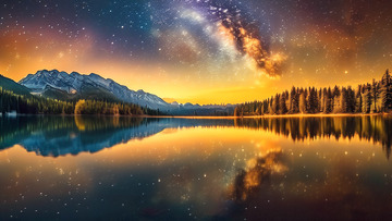 天空纯净金色银河风景