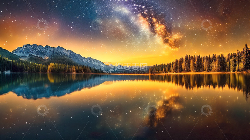 高清大图下载【趣麦麦图】天空纯净金色银河风景