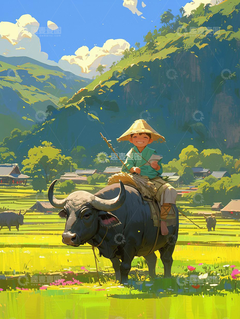 高清大图下载【趣麦麦图】清明农耕牧童放牛