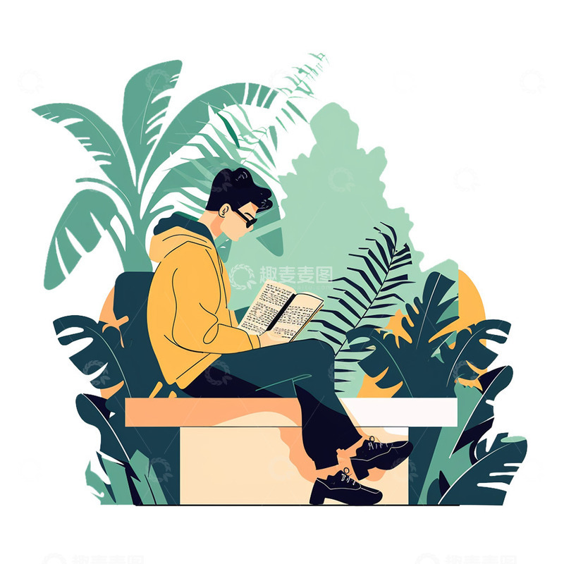 高清大图下载【趣麦麦图】扁平风格读书日看书男子