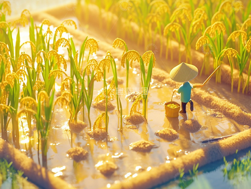 高清大图下载【趣麦麦图】阳光下水稻田的人