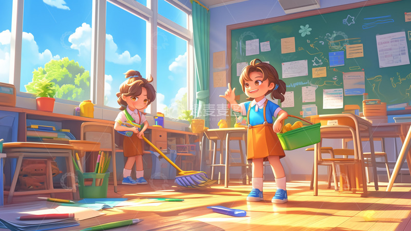 教室里打扫卫生的学生