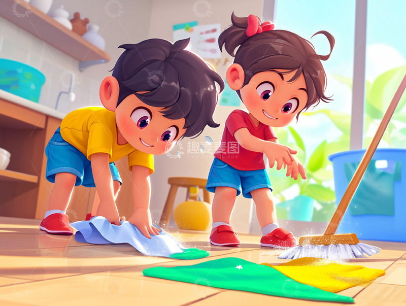 劳动节做家务的小孩