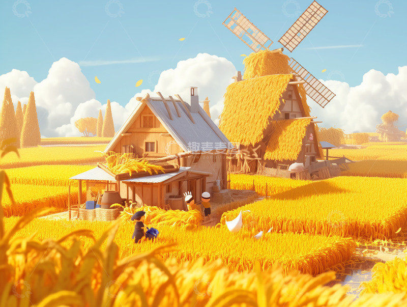 麦田丰收场景图