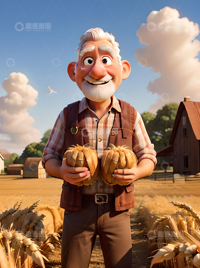 双手拿农作物的人物