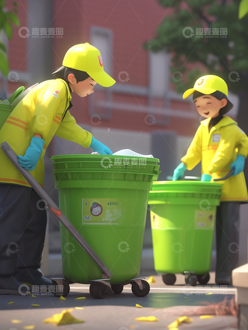 高清大图下载【趣麦麦图】城市街道清洁工作人员