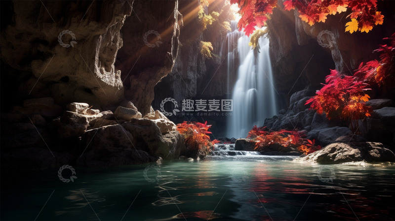 高清大图下载【趣麦麦图】山谷瀑布河流山水植物唯美场景