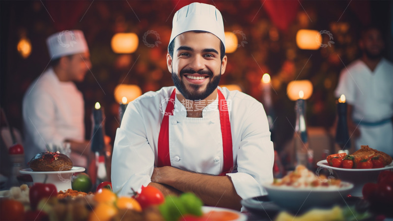高清大图下载【趣麦麦图】厨师微笑工作职业场景餐厅