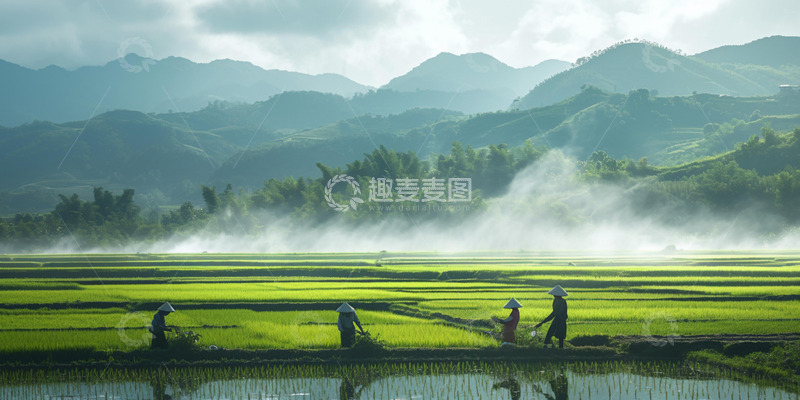 高清大图下载【趣麦麦图】春天云雾绿色田地