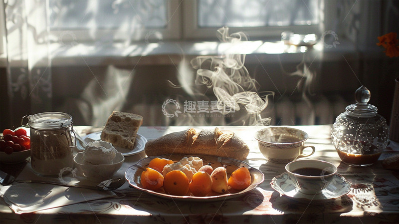 高清大图下载【趣麦麦图】早餐面包水果咖啡唯美场景