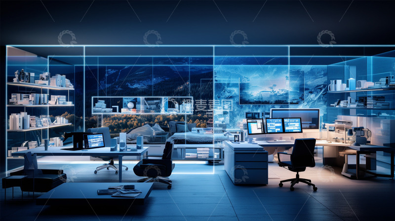 高清大图下载【趣麦麦图】办公室商务蓝色科技唯美场景