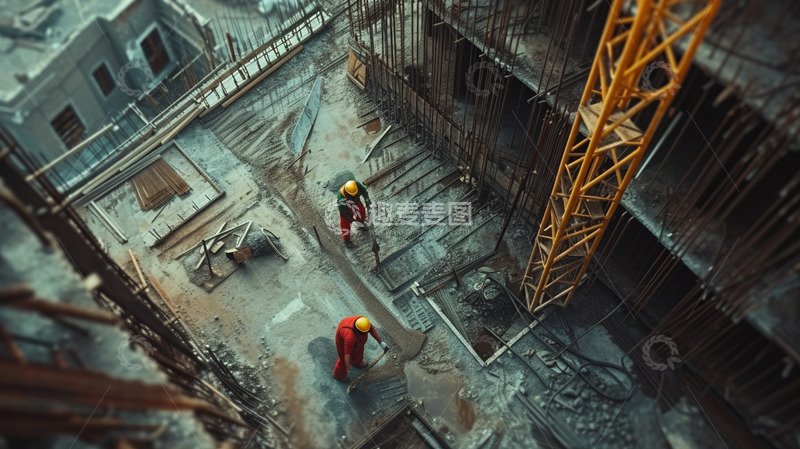 俯视工地施工现场