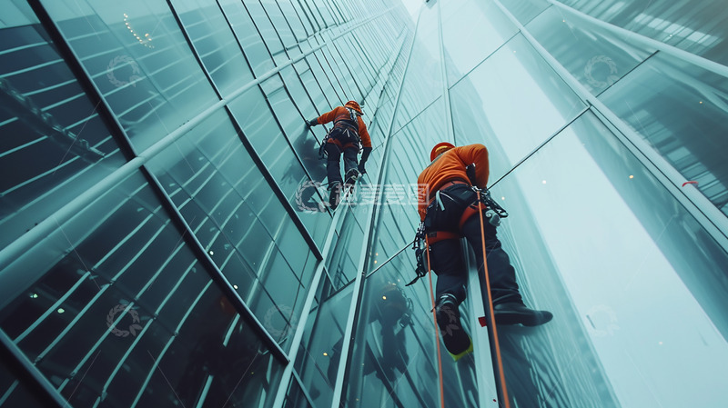 仰拍高空工作人员
