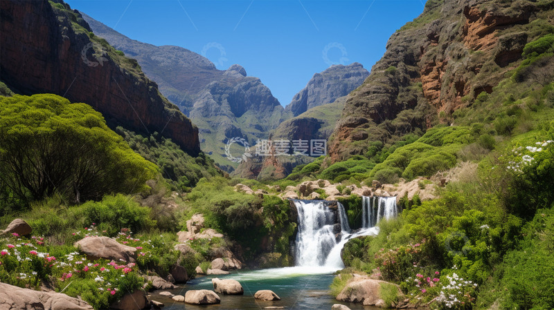 高清大图下载【趣麦麦图】山水风景美景瀑布河流植物场景