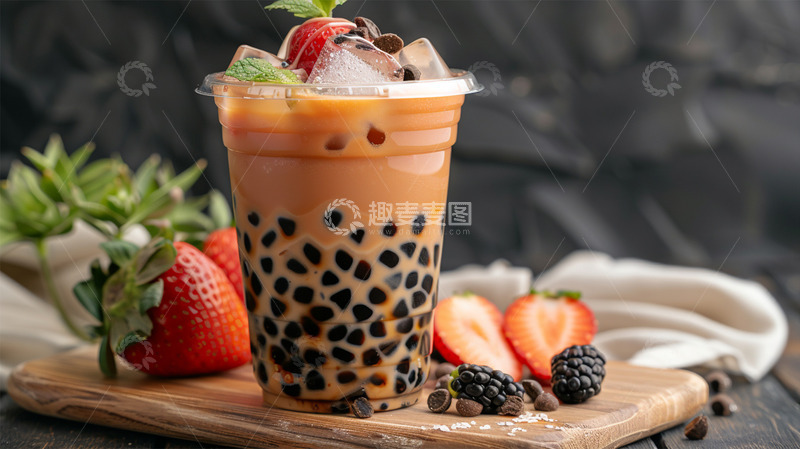 高清大图下载【趣麦麦图】珍珠奶茶草莓冰块唯美场景