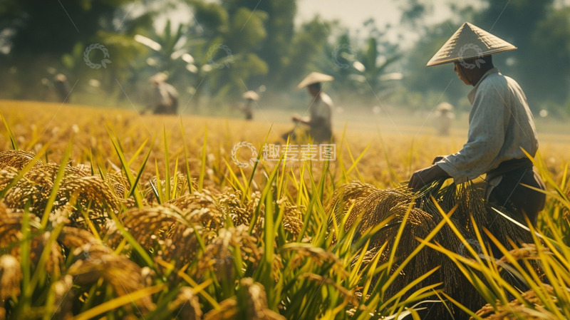 五一劳动节稻田丰收场景