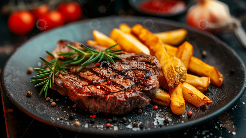 高清大图下载【趣麦麦图】牛肉牛排薯条美食美味食物