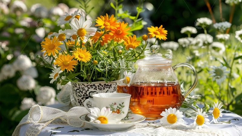 高清大图下载【趣麦麦图】红茶下午茶鲜花植物茶壶茶杯唯美场景