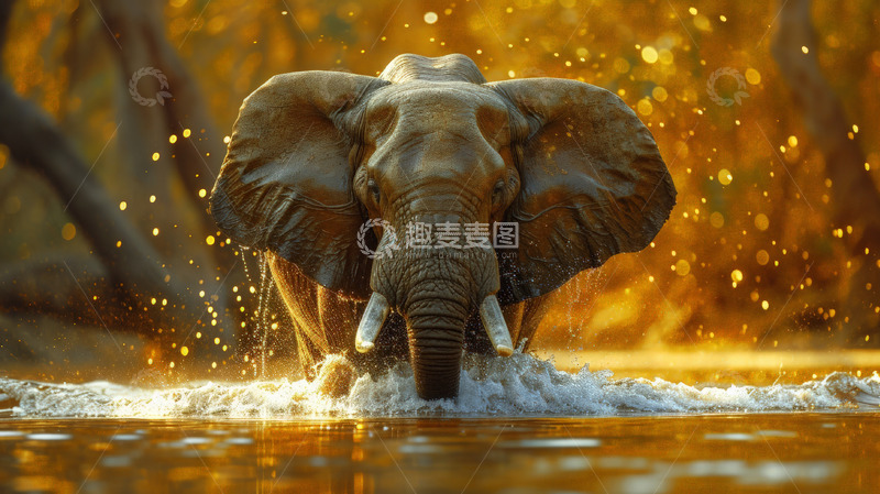 高清大图下载【趣麦麦图】湖水动物大象户外自然