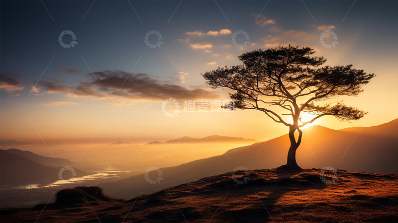 高清大图下载【趣麦麦图】树风景山太阳云蓝天场景