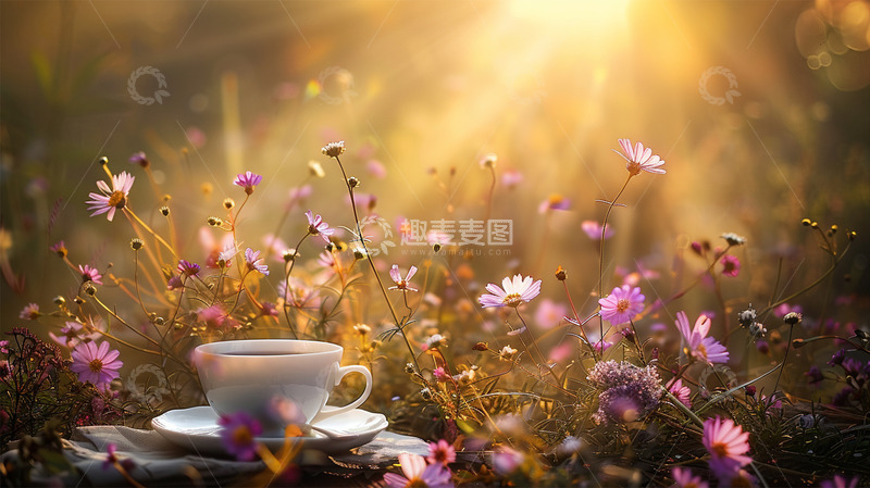高清大图下载【趣麦麦图】咖啡杯子鲜花阳光唯美场景