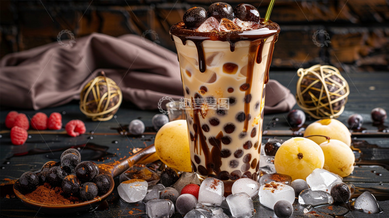 高清大图下载【趣麦麦图】奶茶水果珍珠冰块唯美场景