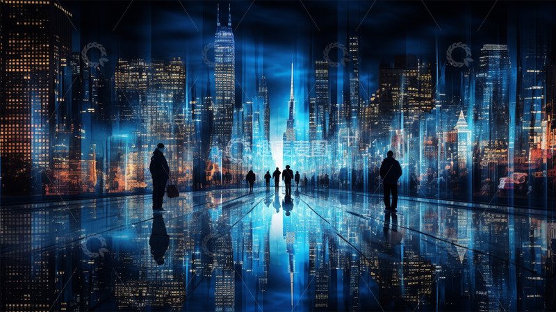 高清大图下载【趣麦麦图】商务科技蓝色建筑光效人物场景唯美