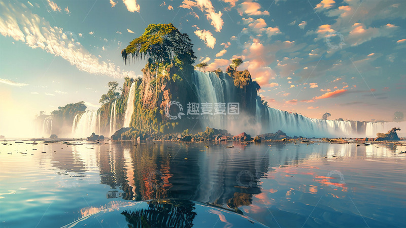 高清大图下载【趣麦麦图】山水瀑布植物蓝天白云唯美场景