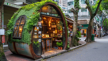 小店绿色唯美植物街道场景