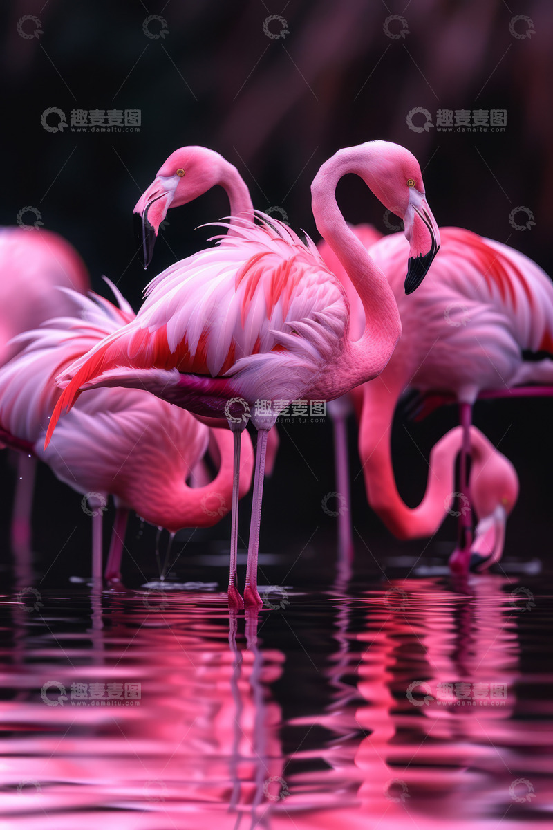高清大图下载【趣麦麦图】粉色火烈鸟手机壁纸