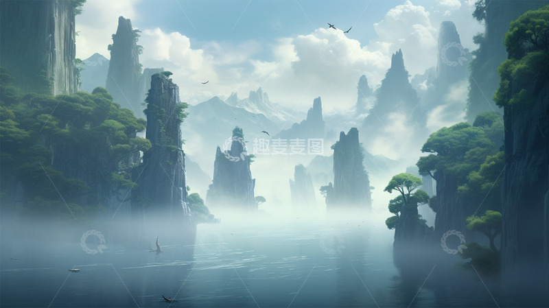 高清大图下载【趣麦麦图】山水云雾植物唯美场景风景