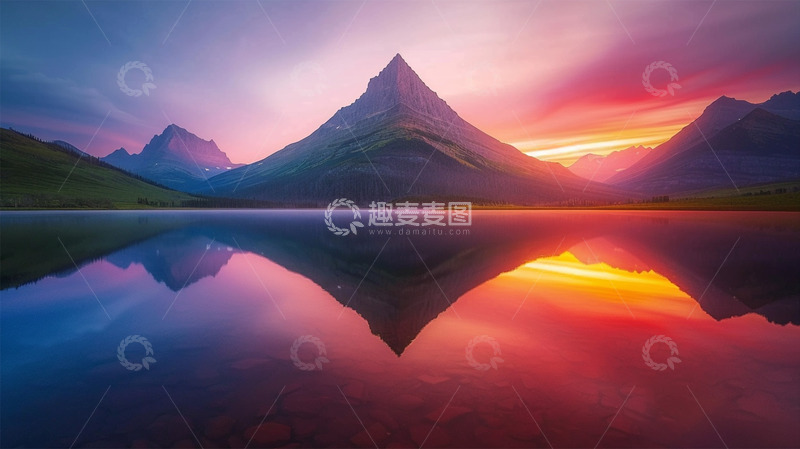 高清大图下载【趣麦麦图】山水夕阳晚霞渐变唯美风景