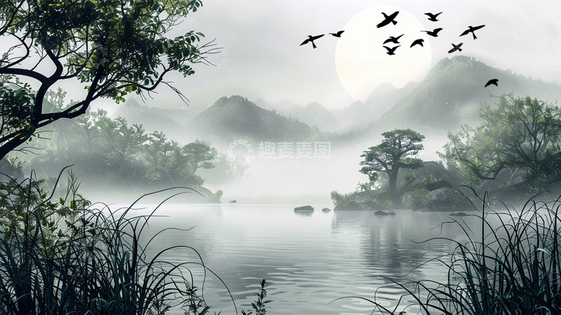 高清大图下载【趣麦麦图】云雾山水植物国风写实场景