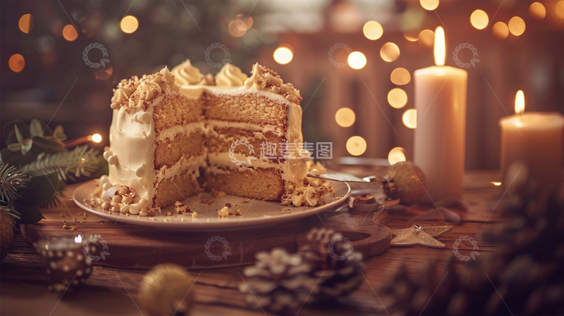高清大图下载【趣麦麦图】生日蛋糕蜡烛奶油暖色调温馨场景