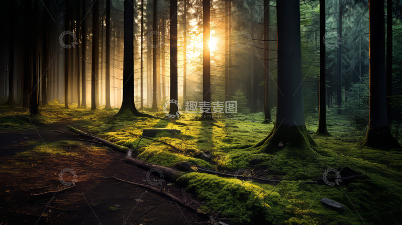 高清大图下载【趣麦麦图】阳光照射下的树林