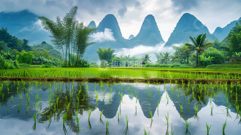 高清大图下载【趣麦麦图】农田水稻禾苗春天场景