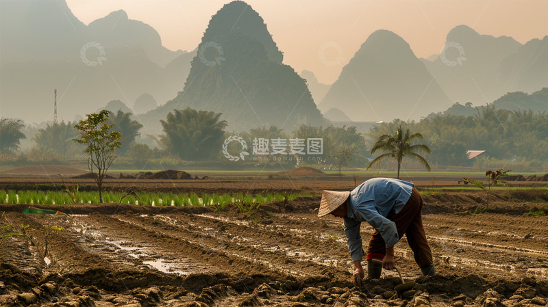 高清大图下载【趣麦麦图】春天农耕农民劳作田地场景