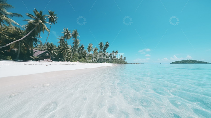 高清大图下载【趣麦麦图】海边椰子树蓝色简约唯美场景