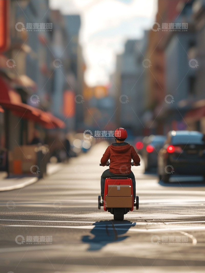 高清大图下载【趣麦麦图】城市送快递的快递员