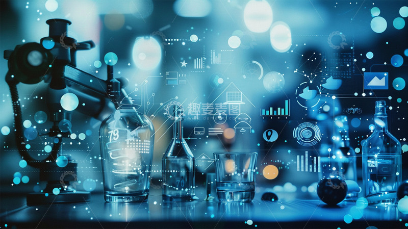 高清大图下载【趣麦麦图】科技图形实验瓶罐蓝色商务