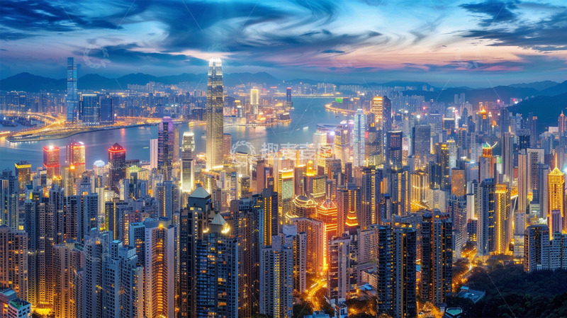 高清大图下载【趣麦麦图】城市建筑河流高楼大厦现代化