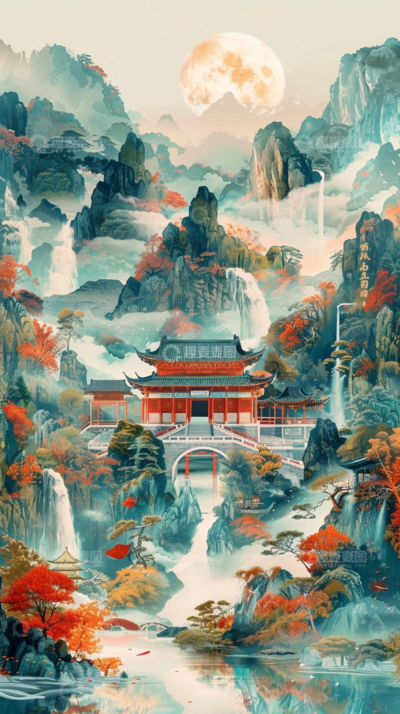 高清大图下载【趣麦麦图】国风建筑山水美景